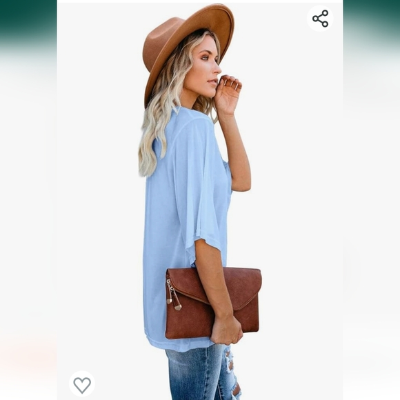 cordat Women's Blouse Tops Loose V Neck 3/4 Bell Sleeve T-Shirt Elbow Length T-S - Picture 3 of 6